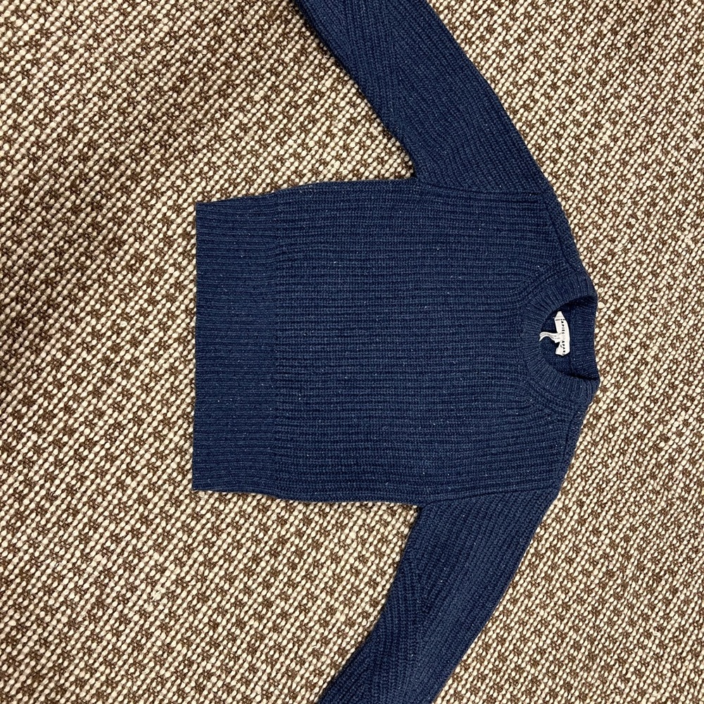 100% Wool Apiece Apart Navy Ribbed Crewneck Sweater - medium